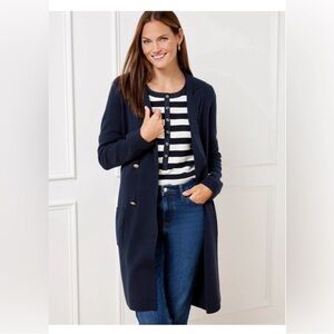 Talbots Navy Double Breasted Duster Cardigan With Gold Buttons